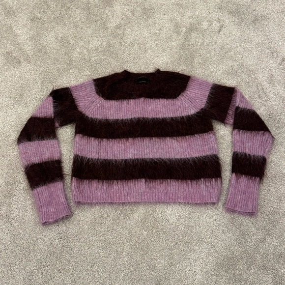 ALLSAINTS lou brushed mohair crewneck purple & brown size Medium like new - Picture 3 of 8